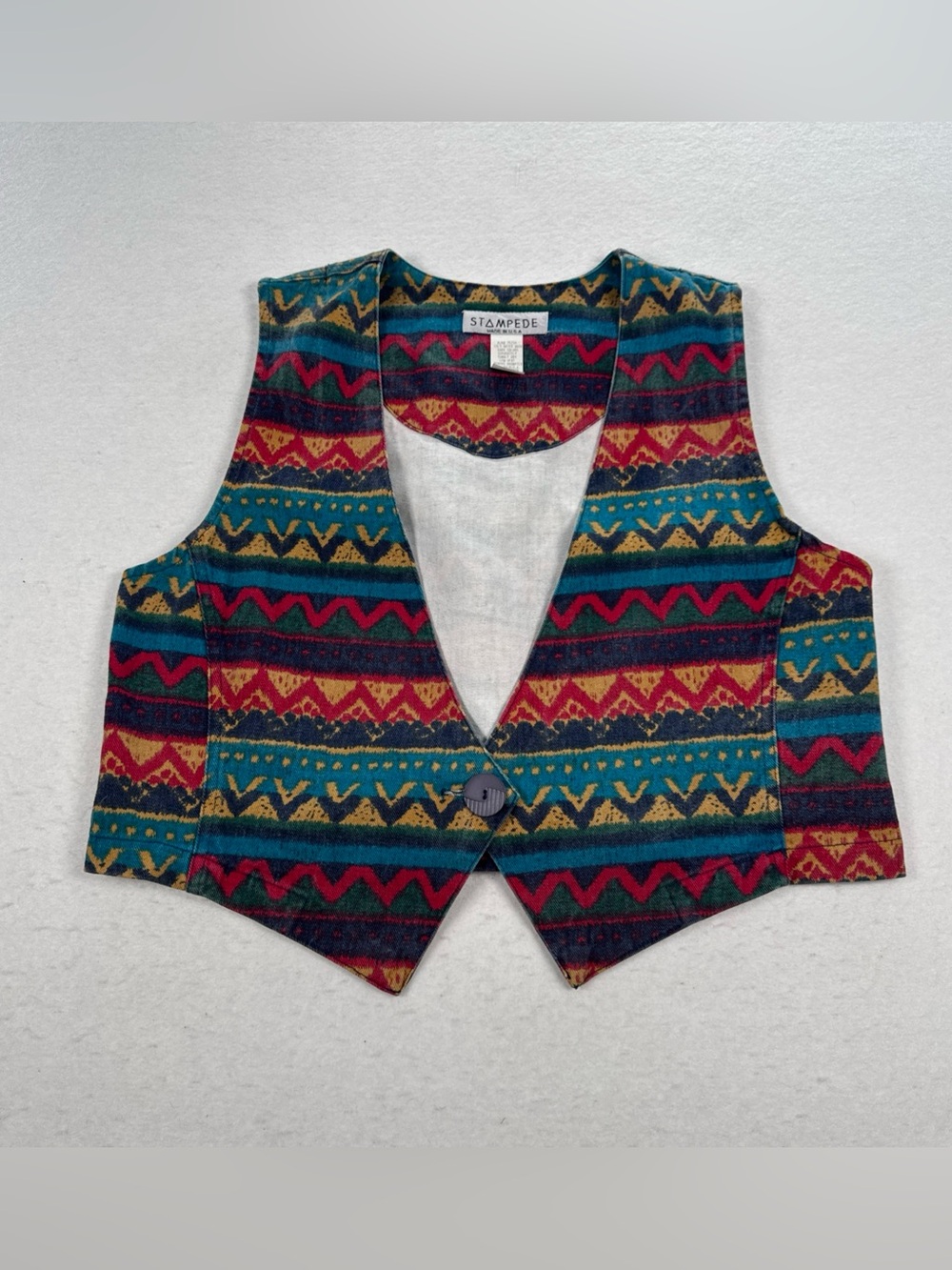 Vintage Stampede Vest Womens Medium Southwestern Aztec Western Made In USA 90s